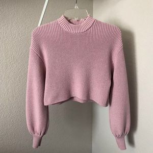 ASOS Monki rosy pale pink knit crop mock neck sweater